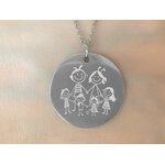 Collier CHANA3 acier inoxydable argenté pendentif gravé dessin - MARJANE et Cie