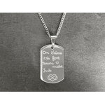 Collier KAMIL2 homme acier inoxydable argenté médaille militaire gravée mots manuscrits - MARJANE et Cie