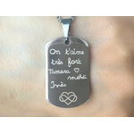 Collier KAMIL2 homme acier inoxydable argenté médaille militaire gravée message manuscrit - MARJANE et Cie