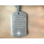 Collier KAMIL3 homme acier inoxydable argenté médaille militaire gravée bijou citation - MARJANE et Cie