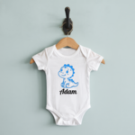 Body bébé personnalisable blanc avec prénom et dinosaure farceur suspendu - MARJANE et Cie