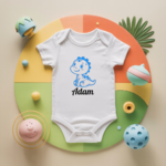 Body bébé personnalisé avec dinosaure farceur en coton par flocage - MARJANE et Cie