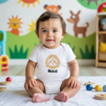Body bébé personnalisé en coton lion majestueux porté par bébé - MARJANE et Cie