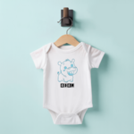 Body bébé personnalisable blanc avec prénom et hippopotame farceur suspendu - MARJANE et Cie