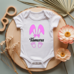 Body bébé personnalisé avec illustration d’un lapin aux grandes oreilles fille flocage couleur, cadeau naissance - MARJANE et Cie