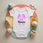 Body bébé personnalisé avec lapin aux grandes oreilles fille en coton par flocage - MARJANE et Cie