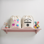 Sac pochon bébé personnalisable Girafe rayonnante et texte en coton avec flocage couleur, écoresponsable - MARJANE et Cie