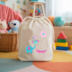 Sac pochon bébé personnalisé Eléphant joueur en coton avec flocage couleur - MARJANE et Cie