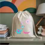 Sac pochon bébé personnalisable Eléphant joueur en coton avec flocage, cadeau naissance- MARJANE et Cie