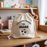 Sac pochon bébé personnalisable Eléphant joueur face texte et foot, coton, flocage couleur, cadeau naissance - MARJANE et Cie