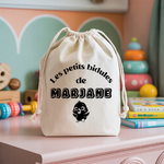 Sac pochon bébé personnalisable Dinosaure rose émerveillé face texte et poussin, coton, flocage couleur, cadeau naissance - MARJANE et Cie