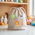 Sac pochon bébé personnalisable Lion et compagnie en coton avec flocage, cadeau naissance- MARJANE et Cie