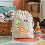 Sac pochon bébé personnalisé Lion et compagnie en coton avec flocage couleur - MARJANE et Cie