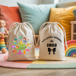 Sac pochon bébé personnalisé face Tigre en eaux profondes et face prénom en coton avec flocage, cadeau naissance - MARJANE et Cie