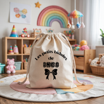 Sac pochon bébé personnalisé Tigre en eaux profondes face prénom et nœud, coton, flocage couleur - MARJANE et Cie