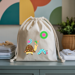 Sac pochon bébé personnalisable Tortue et sa troupe en coton avec flocage, cadeau naissance- MARJANE et Cie