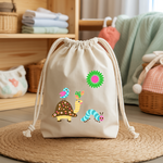 Sac pochon bébé personnalisé Tortue et sa troupe en coton avec flocage couleur - MARJANE et Cie
