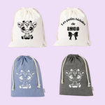 Sac pochon bébé personnalisé girafe sage et prénom en coton avec flocage, coloris disponibles - MARJANE et Cie