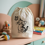 Sac pochon bébé personnalisé chaton émerveillé en coton avec flocage couleur - MARJANE et Cie