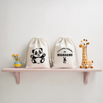 Sac pochon bébé personnalisable panda câlin et texte en coton avec flocage couleur, écoresponsable - MARJANE et Cie
