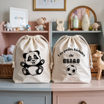 Sac pochon bébé personnalisé face panda câlin et face prénom en coton avec flocage, cadeau naissance - MARJANE et Cie