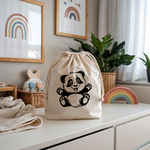 Sac pochon bébé personnalisé panda câlin en coton avec flocage couleur - MARJANE et Cie