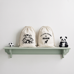 Sac pochon bébé personnalisé face famille singe et face prénom en coton avec flocage, cadeau naissance - MARJANE et Cie