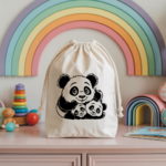 Sac pochon bébé personnalisé famille panda en coton avec flocage couleur - MARJANE et Cie