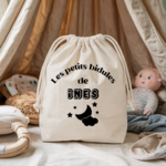 Sac pochon bébé personnalisé famille panda face prénom et lune, coton, flocage couleur - MARJANE et Cie