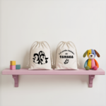 Sac pochon bébé personnalisé face manchots dansants et face prénom en coton avec flocage, cadeau naissance - MARJANE et Cie