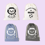 Sac pochon bébé personnalisé lionceau courageux et prénom en coton avec flocage, coloris disponibles - MARJANE et Cie