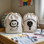Sac pochon bébé personnalisable lionceau courageux et texte en coton avec flocage couleur, écoresponsable - MARJANE et Cie