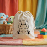 Sac pochon bébé personnalisé hippopotame tendre en coton avec flocage couleur - MARJANE et Cie
