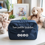 Trousse bébé personnalisée lapin et koala adorables face personnalisation prénom en toile recyclée avec flocage - MARJANE et Cie