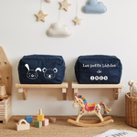 Trousse bébé personnalisée face lapin et koala adorables et face texte bleu marine avec flocage, écoresponsable - MARJANE et Cie