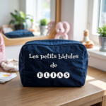 Trousse bébé personnalisée zèbre et tigre face personnalisation prénom en toile recyclée avec flocage - MARJANE et Cie
