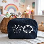Trousse bébé personnalisable girafe et lion bleu marine, écoresponsable, cadeau naissance - MARJANE et Cie