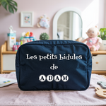 Trousse bébé personnalisée girafe et lion face personnalisation prénom en toile recyclée avec flocage - MARJANE et Cie