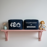 Trousse bébé personnalisée face manchots dansants et face texte bleu marine avec flocage, écoresponsable - MARJANE et Cie