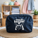 Trousse bébé personnalisable Chien joyeux bleu marine, écoresponsable, cadeau naissance - MARJANE et Cie