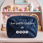 Trousse bébé personnalisée Singe rieur face personnalisation prénom en toile recyclée avec flocage - MARJANE et Cie