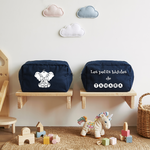 Trousse bébé personnalisable Eléphant paisible et prénom en toile recyclée bleu marine avec flocage, cadeau naissance - MARJANE et Cie