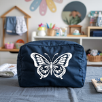 Trousse bébé personnalisable Papillon élégant bleu marine, écoresponsable, cadeau naissance - MARJANE et Cie
