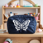Trousse bébé personnalisée Papillon élégant en toile recyclée bleu marine avec flocage blanc - MARJANE et Cie