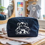 Trousse bébé personnalisable Maman singe et ses petits bleu marine et flocage, écoresponsable - MARJANE et Cie