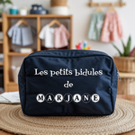 Trousse bébé personnalisable Maman singe face personnalisation prénom en toile recyclée avec flocage - MARJANE et Cie