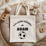 Tote bag bébé personnalisable Compagnons d’aventure face texte et foot, coton, flocage couleur, cadeau naissance - MARJANE et Cie