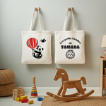 Tote bag bébé personnalisé face Voyage léger et face prénom en coton avec flocage, cadeau naissance - MARJANE et Cie