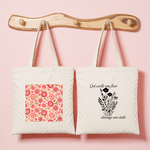 Tote bag femme avec illustration de fleurs en couleur et citation poétique inspirante en noir floqué - MARJANE et Cie