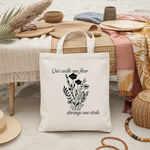 Tote bag femme fleurs des champs et citation poétique en flocage monochrome noir - MARJANE et Cie